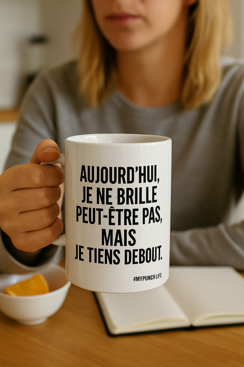 Aujourd’hui, je ne brille peut-être pas, mais je tiens debout. – Mug