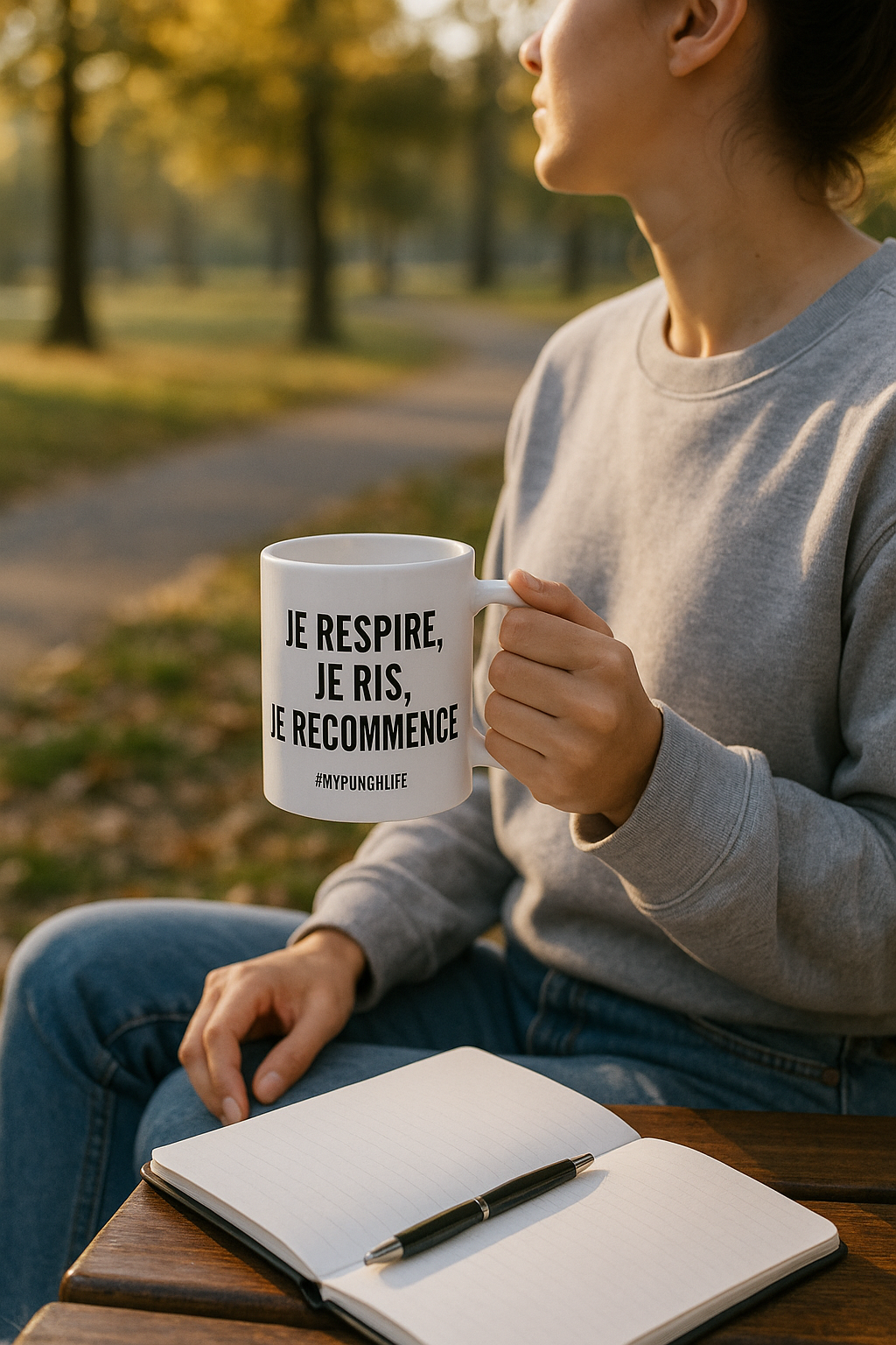Je respire, je ris, je recommence. – Mug